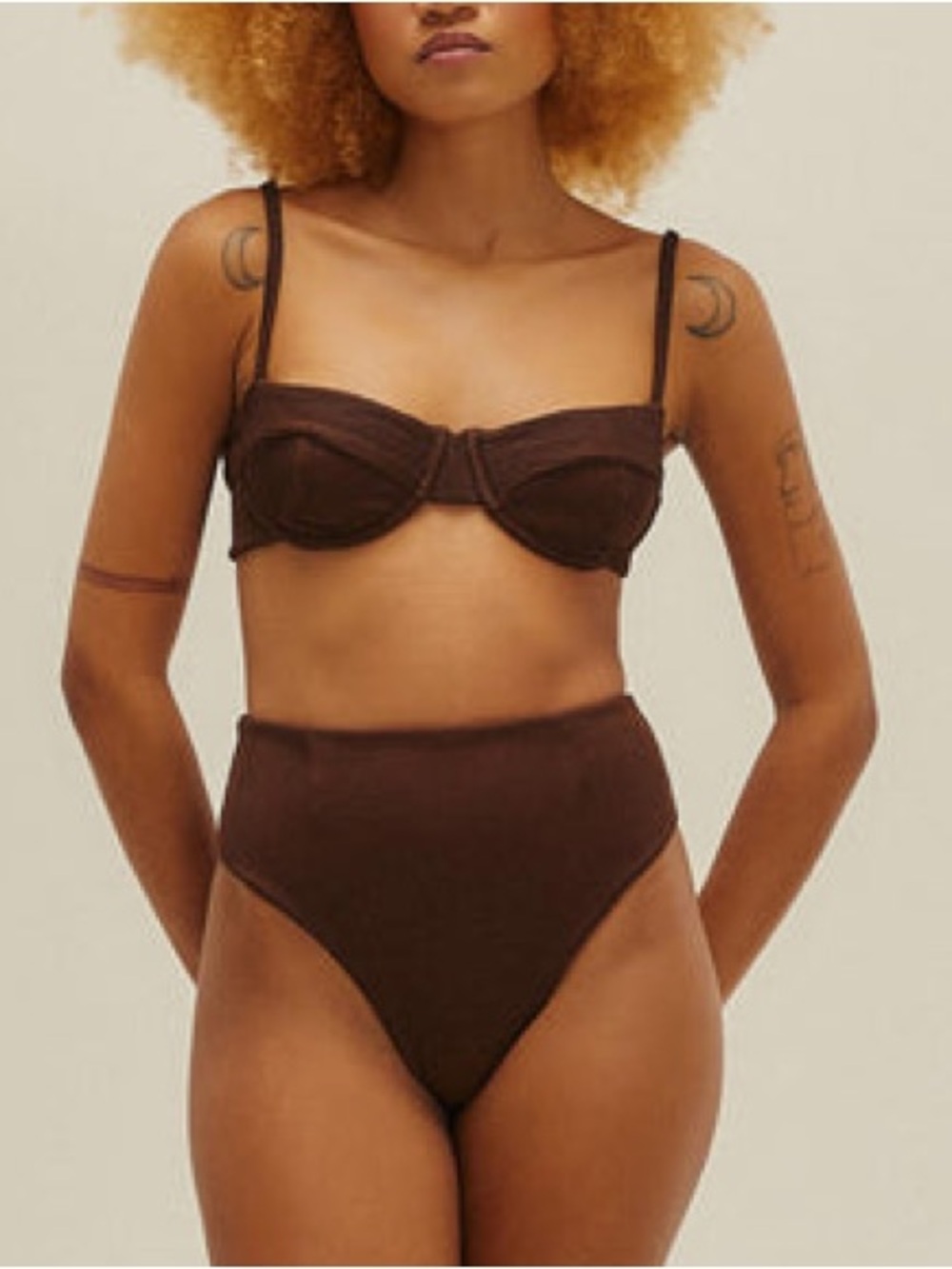 NWT Haight Gaia Ribbed Adjustable Bikini Top and Hot Pants Bottom Brown XS